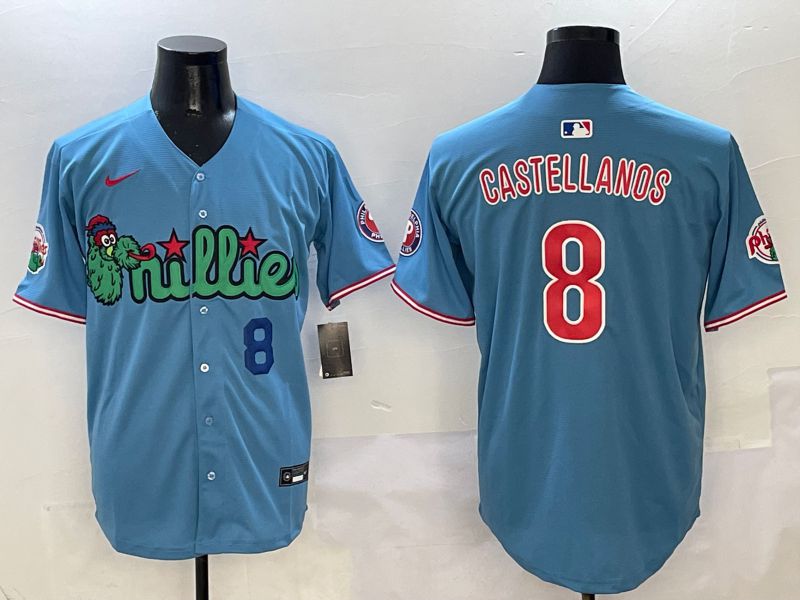 Men Philadelphia Phillies #8 Castellanos Light Blue three generations Joint Name Nike 2025 MLB Jersey style 4->philadelphia phillies->MLB Jersey